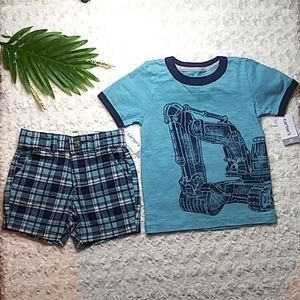 Carter's 2t blue shirt & plaid shorts matching set